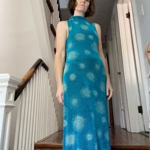 Y2K vintage Carole Little stretchy starburst maxi dress teal size 6 M acetate